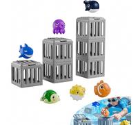 Jouets de plongée en piscine pour enfants - 12 pièces jouets de plongée sous-marine avec 6 animaux de l'océan et 6 cages de plongée, jouets de piscine pour enfants âgés de 4 à 12 ans, jeux de piscine
