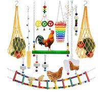 Jouets de poulet pour coop, jouets de poulet pour coop, 1 ensemble enrichissement en chaîne plus longue colorée avec swing xylophone Sac à échelle flexible Sac à légumes Fruits la brochette Miroir