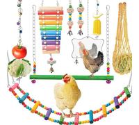 Jouets de Poulet pour poulailler 1 Ensemble de Jouets poulailler en Bois colorés Comprenant Une échelle, Une Cloche, Balle à mâcher et Plus Encore, des Accessoires Anti-Stress, des Cadeaux pou