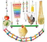 Jouets de Poulet pour poulailler 1 Ensemble de Jouets poulailler en Bois colorés Comprenant Une échelle, Une Cloche, Balle à mâcher et Plus Encore, des Accessoires Anti-Stress, des Cadeaux p