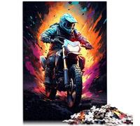 Jouets de Puzzle de 300 pièces，Cavalier de Moto de Galaxie psychédélique coloré，pour Adultes et Enfants Puzzles en Bois，Jouet de défi，Taille ：26x38 cm