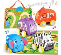 Jouets de Voiture à thème Animalier avec Tapis de Jeu Musical/Sac de Rangement, Jouets pour garçons de 1 à 2 Ans, Cadeau d'anniversaire pour garçon de 1 à 2 Ans