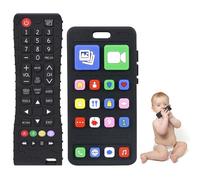 Jouets Dentition Bébé 2 Pièces,Telecommande Jouet Dentition Bébé,Anneau de Dentition Jouet Bebe 0 à 6 mois pour 3 6 9 Mois Autiste, Ensemble Anneau de Dentition Doux sans BPA Noir