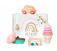 Jouets d'éveil Bebe 3-36 Mois - Coffret Cadeau Naissance - 5 Jeux Montessori en Bois & Silicone (Vert et Rose)