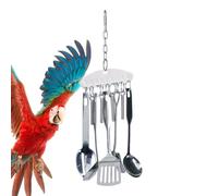 Jouets d'oiseaux en acier inoxydable - Cuillère à mâcher avec anneau de cuillère - Conditionneur | Jouet pour perroquets durable pour conures, aras, cacatoès, tortoli