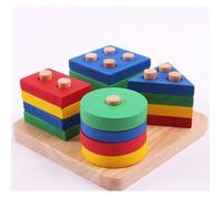 Jouets éducatifs en bois géométriques - Bébé - Blocs de construction - Pyramide - Cadeau enfant
