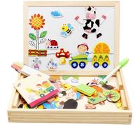 Jouets éducatifs en Bois Planche à Dessin Magnetique avec Boîte Puzzle Blocs Tableau Jeu de créativité