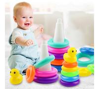 Jouets Empilables De Cercle De Tour Arc-En-Ciel Pour Le Développement De L'intelligence Du Bébé,Canard Jaune,Puzzle D'éducation De La Petite Enfance,0-3 Ans - Type 5 Storey