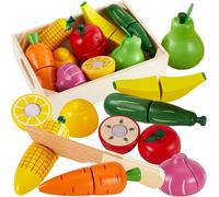 Jouets en Bois Fruits et Légumes à Découper, Jouet en Bois Cuisine avec Bois Panier, Jeux de Rôle Montessori, Enfants Cadeau Garçon Fille Bébé 18 Mois+