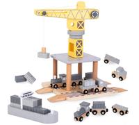 Jouets en bois Grue portuaire avec treuil magnétique et porte-conteneurs - pour enfants 3+