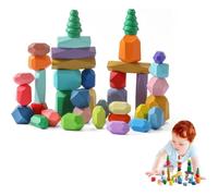 Jouets en Bois Montessori pour Enfants,38 PCS Forêt Arbres Pierres empiler Pierres d'équilibre Pierres de Construction