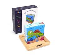 Jouets en Bois Nislai à partir de 1 2 3 Ans Puzzle Cube en Bois 6 en 1 | Jouets pour Enfants Puzzle Cube Cadeau | Puzzles sur des thèmes d'animaux Marins | Jouets éducatifs préscolaires | 17x17cm
