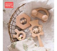 Jouets En Bois Pour Bébé, Hochet De Dentition, Voiture, Anneau De Hêtre Naturel, Perles En Bois, Animal Rongeur Vierge, Produits Minuscules Pour Enfants, 4 Pièces