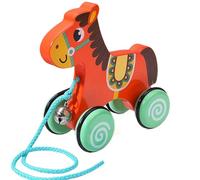 Jouets en bois pour bébé jouet à tirer en forme de cheval mignon avec cloche jouets en bois bidirectionnels pour tout-petits avec roue antidérapante jouets de développement à tirer et à pousser