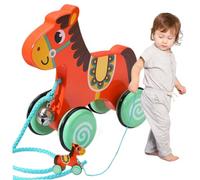 Jouets en Bois pour bébé, Jouet à Tirer Mignon en Forme de Cheval avec Cloche, Jouets bidirectionnels en Bois pour Tout-Petits avec Roue antidérapante, Traction et poussée de développement pour Les t