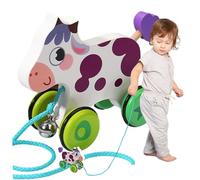 Jouets en Bois pour bébé, Jouet à Tirer pour bébé en Forme de Vache Mignonne avec Cloche, Jouets en Bois bidirectionnels pour Tout-Petits avec Roue antidérapante, Traction et poussée de développement