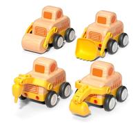 Jouets en Bois pour Enfants De 18m+, Camion De Chantier à Friction - Excavateur, Bulldozer, Rouleau De Route, Foreuse, VéHicule à Pousser Et à Avancer, Cadeau pour Les Enfants De 2 à 3 Ans