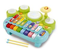 Jouets Enfants 1-3 Ans, Instrument Musical 3-En-1, Piano, Tambour et Xylophone Électronique, Jouet Éducatif pour Bébé, Cadeau