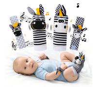 Jouets hochets bébé pour 0-6 mois, jouets bébé à fort contraste pour nouveau-nés, jouets bébé noir et blanc, chaussettes hochets et jouets pour poignets pour bébés, jouets pour nouveau-nés 3-6 mois po
