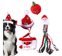 Jouets interactifs de Noël pour chien en peluche, jouets pour chiot du Père Noël pour la dentition - Balle à friandises et jouets grinçants pour chien - Jouets de corde à mâcher pour chiot, jouets