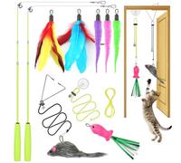 Jouets interactifs pour chats d'intérieur, 2 baguettes rétractables pour chat, 2 portes suspendues avec poisson, 5 jouets à plumes pour chat ennuyé, jouets d'exercice de stimulation pour chats adultes