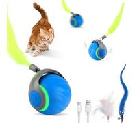 Jouets interactifs pour chats d'intérieur - Balle rechargeable avec chargement USB, 3 queues remplaçables et modes de mouvement aléatoires, jouet de chasse pour chats d'intérieur ennuyés, activé par