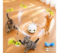 Jouets interactifs pour chats d'intérieur - Jouet automatique en plumes d'oiseau volant avec base d'aspiration adhésive, rechargeable par USB à 360 °, jouet auto-jeu pour chats ennuyeux