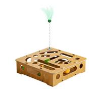 Jouets interactifs pour chats - Jouets pour chats sensibles intérieurs, jouets puzzle pour chats en bois | Jouets pour chats puzzle boîte en bois avec plumes et balles, teaser