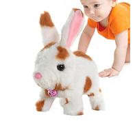 Jouets lapins réalistes, animal en peluche lapin en mouvement | 6 pouces en peluche pointillée interactive avec cloche | Marcher et trembler les oreilles, jouets éducatifs lapin