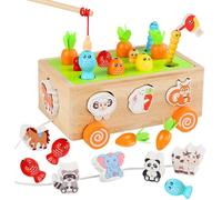 Jouets Montessori 1-3 ans, jeux Montessori 5 en 1, jouets éducatifs en bois, jeu de pêche magnétique, jouets de tri et d'empilage