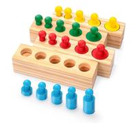 Jouets Montessori Cylindres, Jouet Éducatif Blocs de Cylindres en Bois, Sensorielle Jeu Ensemble d'développement Apprendre Couleurs et Tailles, Classer, Compter et Mesurer, Cadeau pour Enfant Noël