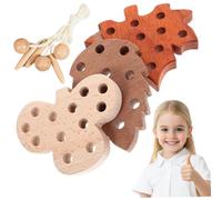 Jouets moteurs fins pour les tout-petits 3-4, cartes de laçage des feuilles de sécurité éducatives en bois Forme filetage pour tout-petit les jouets cultivent la concentration et l'observation mot