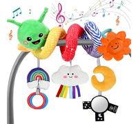 Jouets Musicaux Peluche Suspendus Berceau, Sensoriels Nourrissons 0-12 Mois, Nuage Boîte à Musique Activée par Toucher (30 Sons), Lavable, Soleil/Arc-En-Ciel/Lune/Miroir, Cadeau Bébé