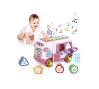 Jouets musicaux pour bébé de 12 à 18 mois pour filles de 1 an, jouets sensoriels avec bus, xylophone, trieur de formes,
