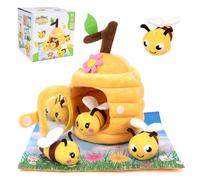 Jouets pour bébé abeille pour 6 à 12 mois, ruche douce avec 5 abeilles en peluche, froissé, hochet, miroir, balles sensorielles pour bébé, jouet Montessori, jaune