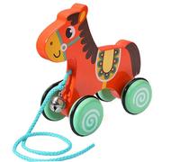 Jouets pour bébé en bois, jouet de traction bébé en forme de cheval mignon avec cloche, jouets en bas âge en bois bidirectionnel avec roue antidérapante, traction développement & Poussez pour les