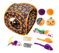 Jouets pour chat pour chatons - Ensemble de jouets interactifs d'Halloween | Ensemble de jouets en peluche à l'herbe à chat - En polyester - Pliable - Tunnel de jeu - Baguette pour soulager l'ennui