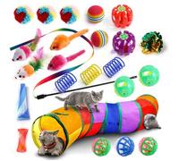 Jouets pour Chat - ZGEER - 24 Pièces - Tunnel Pliable - Jouets en Plumes - Boules Colorées