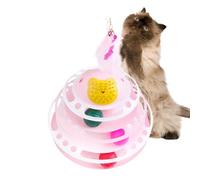 Jouets pour chats à plateau tournant pour chats d'intérieur, plateau tournant interactif pour chat, Piste à 3 niveaux avec plumes et balles élastiques, Rouleau de boule de chat d'exercice d'entraîneme