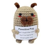 Jouets pour chiots, jouets pour chiens de petite taille, jouets au crochet, mignon carlin en peluche tricotée positive, décoration inspirante pour chien avec carte
