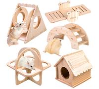 Jouets pour Hamster en Bois - 5 Pièces DIY Cachette Maison Pont Bascule Balançoire - Accessoire d'Entraînement pour Cage de Gerbilles, Hamster Nain, Chinchilla