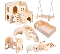 Jouets pour Hamster en Bois, 6 Pièces Jouets à Mâcher pour Hamsters, Ensemble De Jouets à Mâcher, Jouets De Bois Accessoire pour Petits Animaux pour Lapin, Hamster, Souris, Gerbille, Cochon d'Inde