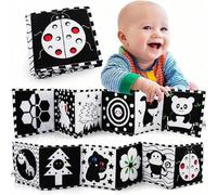 Jouets pour nouveau-nés, livres bébé à fort contraste avec des anneaux de dentition, jouets bébé noir et blanc, jouets Montessori pour le développement précoce du cerveau de 0 à 6 à 12 mois, cadeaux d