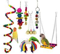 Jouets pour Oiseaux, Camiter 7 Pièces Jouets à mâcher, Jouets à Suspendre avec Clochette, Balançoires, Échelles, Décoration Animal Cages pour Oiseaux