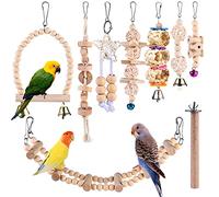 Jouets pour Oiseaux - Jouets à Mâcher pour Oiseaux, Lot de 9 Jouet Perroquet en Bois Naturel, Échelles, Balançoires, Cloches, Jouet pour Perroquet,Oiseaux,Perruches,Petite Aras,Oiseaux Inséparables