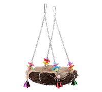 Jouets pour Perroquets Colorés avec Clochettes - Nid Swing Rotin et Perches Suspendues pour Escalade et Mâcher Idéal Cages à Oiseaux Enrichissement Mental (L)