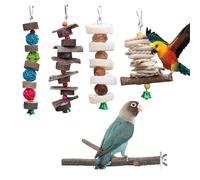 Jouets pour perruches | Accessoires en bois pour mâcher et cages | 5 petits jouets à mâcher dans des cages - pour canaris, inséparables, gris africains, nymphes