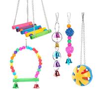 Jouets pour perruches, calopsittes, Conures et inséparables : balançoire colorée, perchoir en Corde spiralée et Jouets à mâcher à Clochette, Accessoires pour Cages à Oiseaux(Five-Piece Ball Set)
