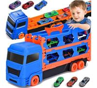 Jouets pour tout-petits âgés de 2, 3, 4, 5 et 6 ans, cadeaux pour garçons : piste de course de 65 pouces pour garçons, camion de transport moulé sous pression, ensemble de jouets de voiture pour