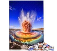 Jouets Puzzle Le psychédélisme coloré du Geysir Geyser Puzzle 1000 pièces Puzzles en Bois Liste de souhaits de Noël avec Le Père Noël （50x75 cm）